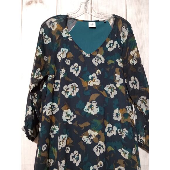 Cabi Dress Ladies Large Blue Sheer Sleeves Tiered - Picture 3 of 8